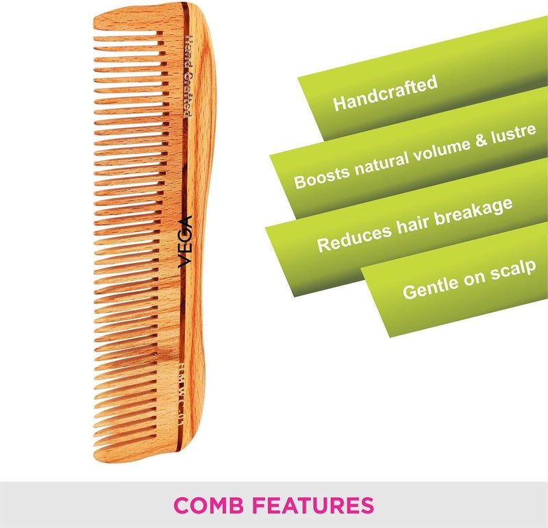 VEGA Natural Wooden Styling Comb - Wooden Color - Image 4